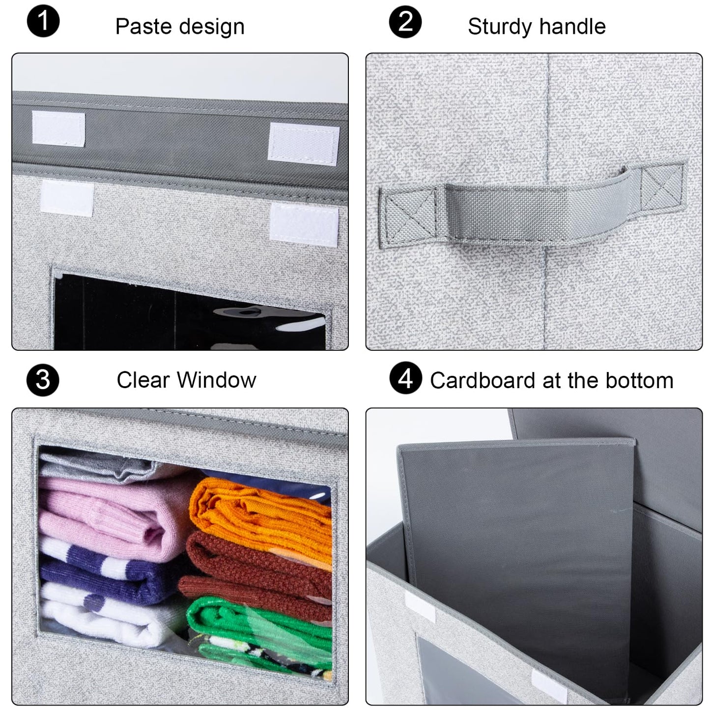 Univivi Fabric Foldable Storage Boxes [4-Pack] Large Collapsible Stackable Storage Bins with Lids, Closet Organizers and Storage Cube Basket for Home, Office, Bedroom (Gray, 17“ x 12” x 12")