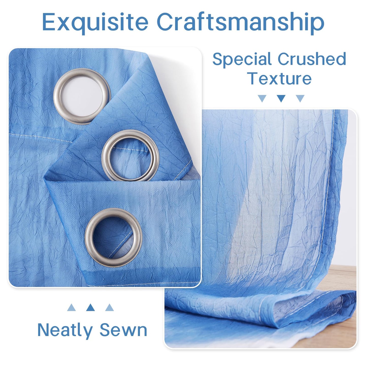 Pudmangtex Blue Sheer Curtains 84 Inches Long for Living Room 2 Panels, Ombre Semi Sheer Curtains with Sliver Grommet Top, Voile Light Filtering Curtain Bedroom, 52" W x 84" L