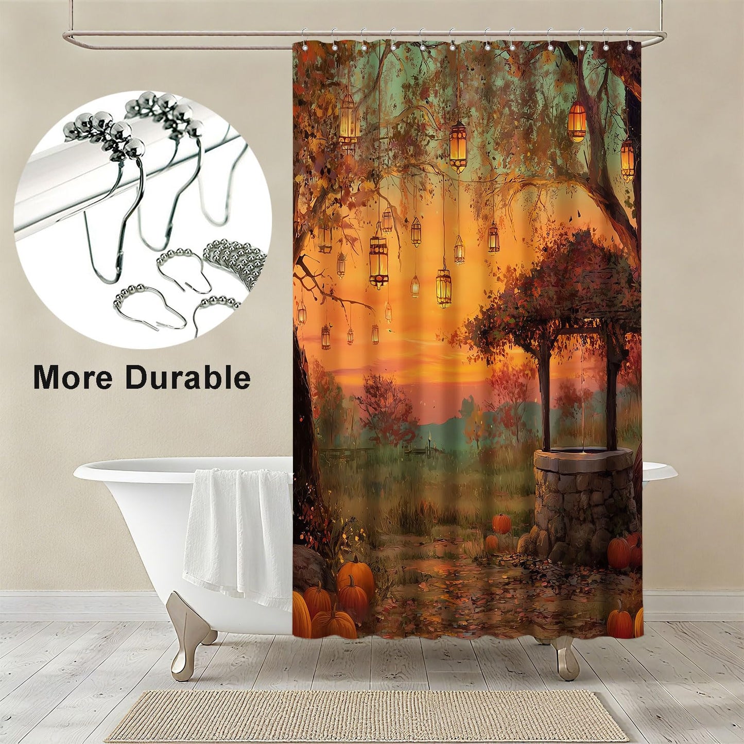 mutakin Fall Pumpkins Shower Curtain Autumn Thanksgiving Tree Shower Curtains for Bathroom Waterproof Fabric Bath Curtain Decor with Hooks