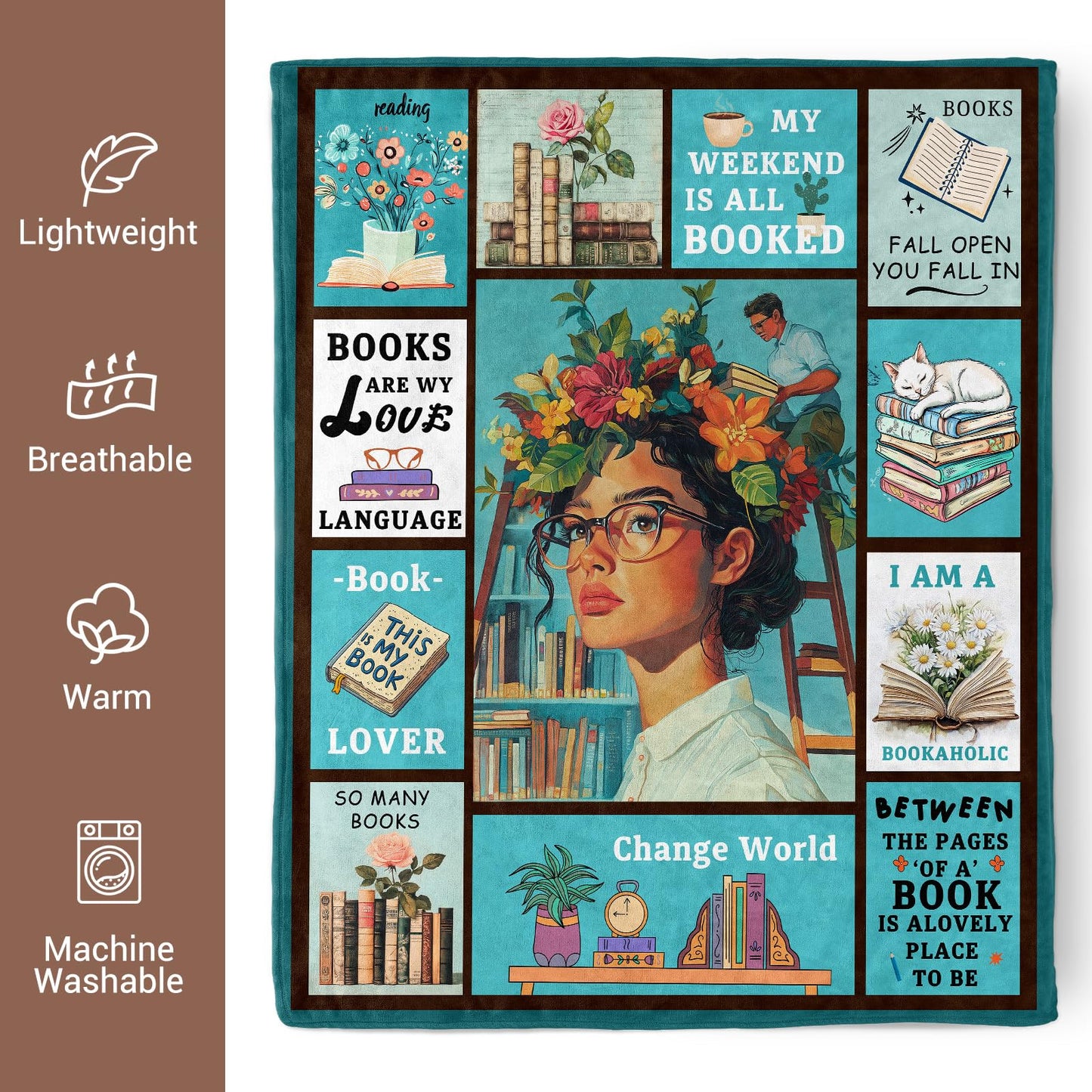 Pertos Book Lovers Gifts, Gifts for Readers, Book Club Librarian Bookworm Bookish Reading Blanket 60" X 50"