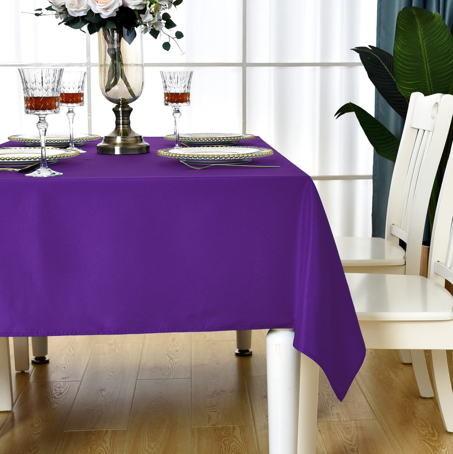 KAIPHO 2 Pack Purple Rectangle Tablecloth Waterproof Stain Resistant Wrinkle Free Table Cloth 210GSM Polyester Wipeable Table Cover for Party, Banquet - Rectangular/Oblong, 60 x 102 inch (2 Pcs)