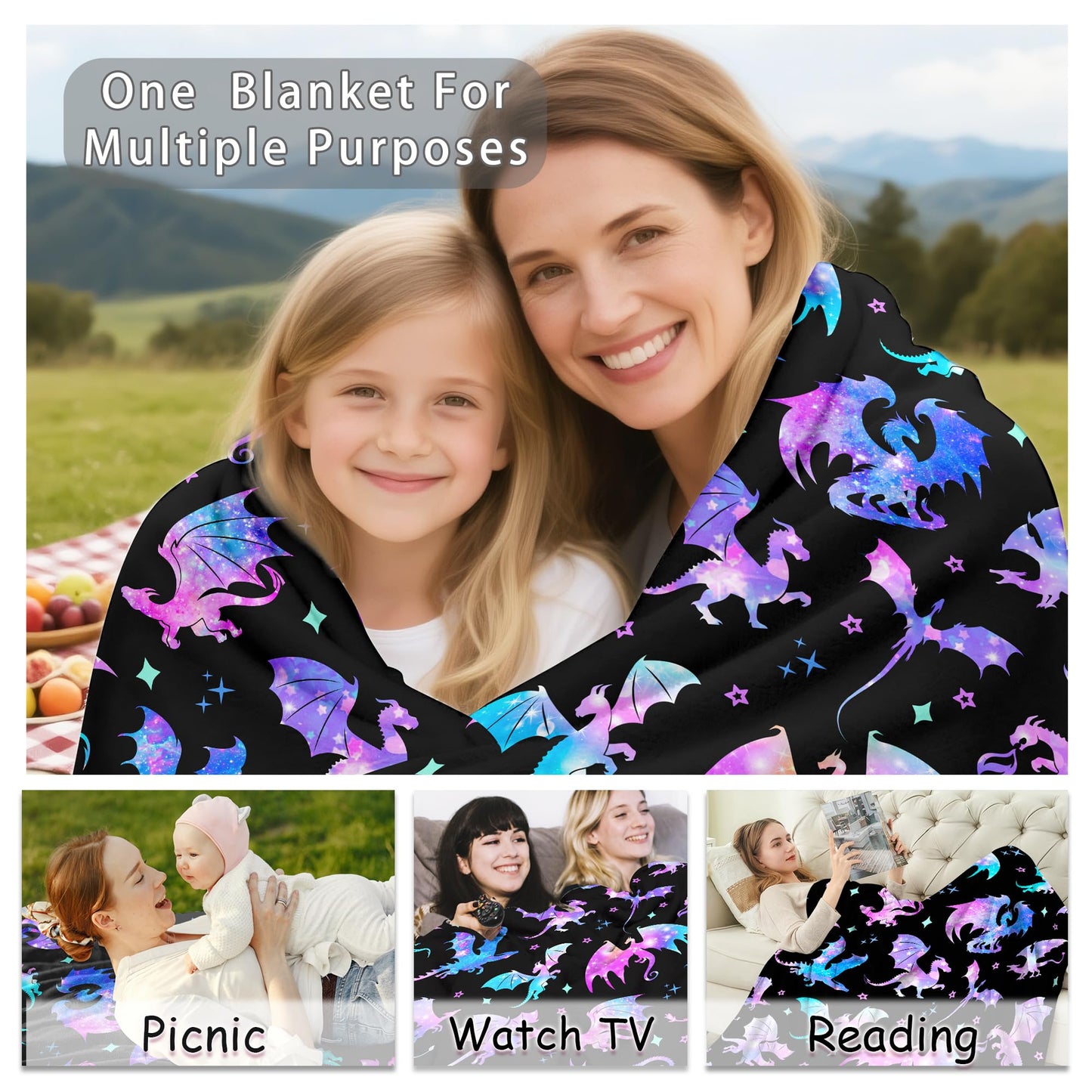 Dragon Blanket Gifts for Girls Women Ultra Soft Flannel Dragon Throw Blanket Dragons Lovers Gifts Birthday Decor for Kids Boys Stuff 50"x40"