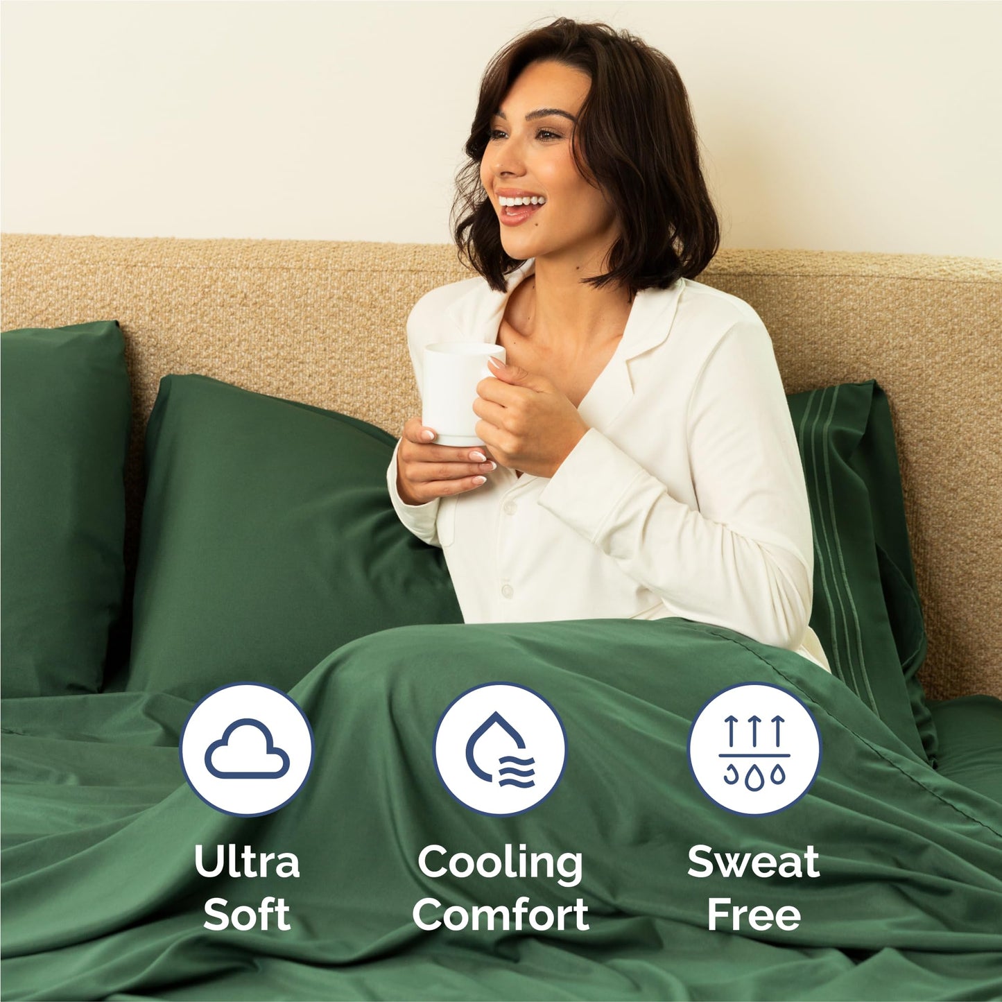 Split King Size 5 Piece Sheet Set - Comfy Breathable & Cooling Sheets - Hotel Luxury Bed Sheets for Women & Men - Deep Pockets, Easy-Fit, Soft & Wrinkle Free Sheets - Emerald Green Oeko-Tex Bed Sheets