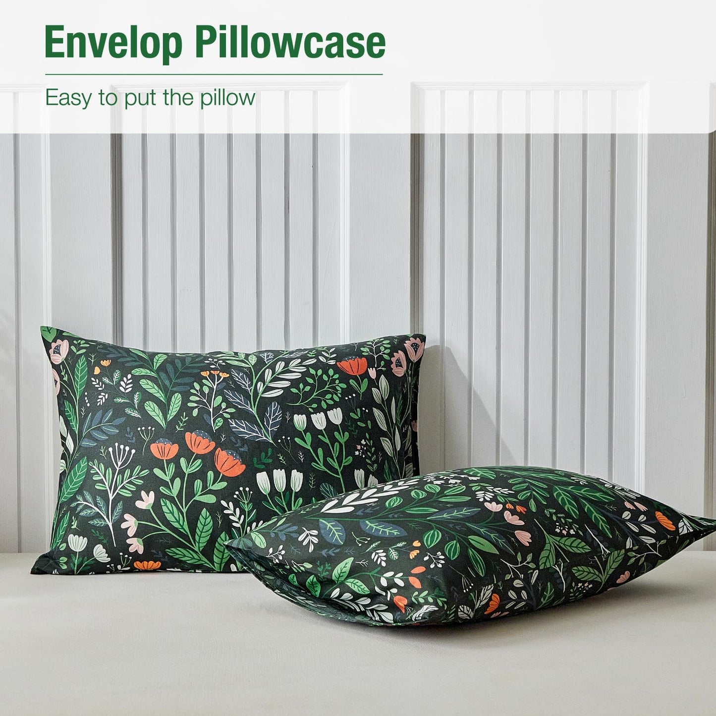 Lekesky King Size Reversible Duvet Cover, Duvet Cover King Size 3 Piece Romantic Garden Microfiber Botanical Bedding Set with Zipper Closure Corner Ties