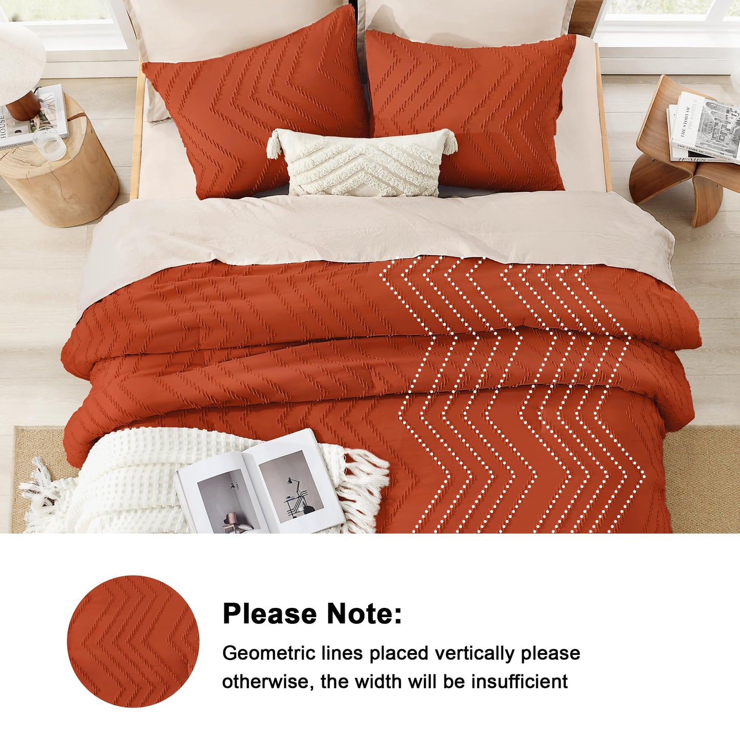 Litanika Burnt Orange King Comforter Set, 3 Pieces Lightweight Terracotta Rust Boho Fall Tufted Bedding Sets, Down Alternative Comforter Fluffy Bed Set Gift Choice