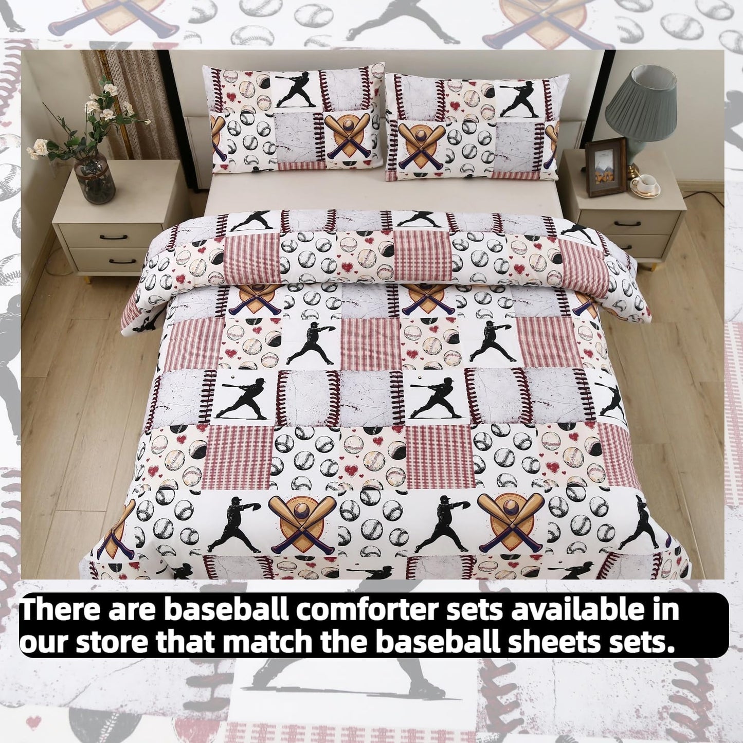 SDIII 4 Pieces Baseball Sheets Twin for Boys Girls Kids Teens, Soft Microfiber Deep Pocket Sport Themed Twin Sheets Set for All Season