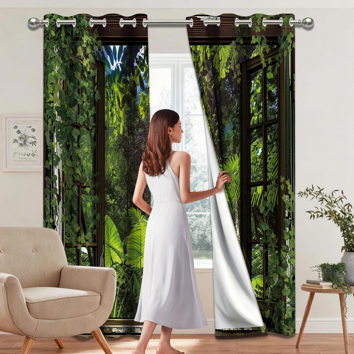 dueeia 3D Tropical Plants Blackout Curtains Nature Scene Jungle Landscape Grommet Window Drapes for Bedroom Living Room Black Out 84 Inch Length 2 Panels Set, 84 X 52 Inch