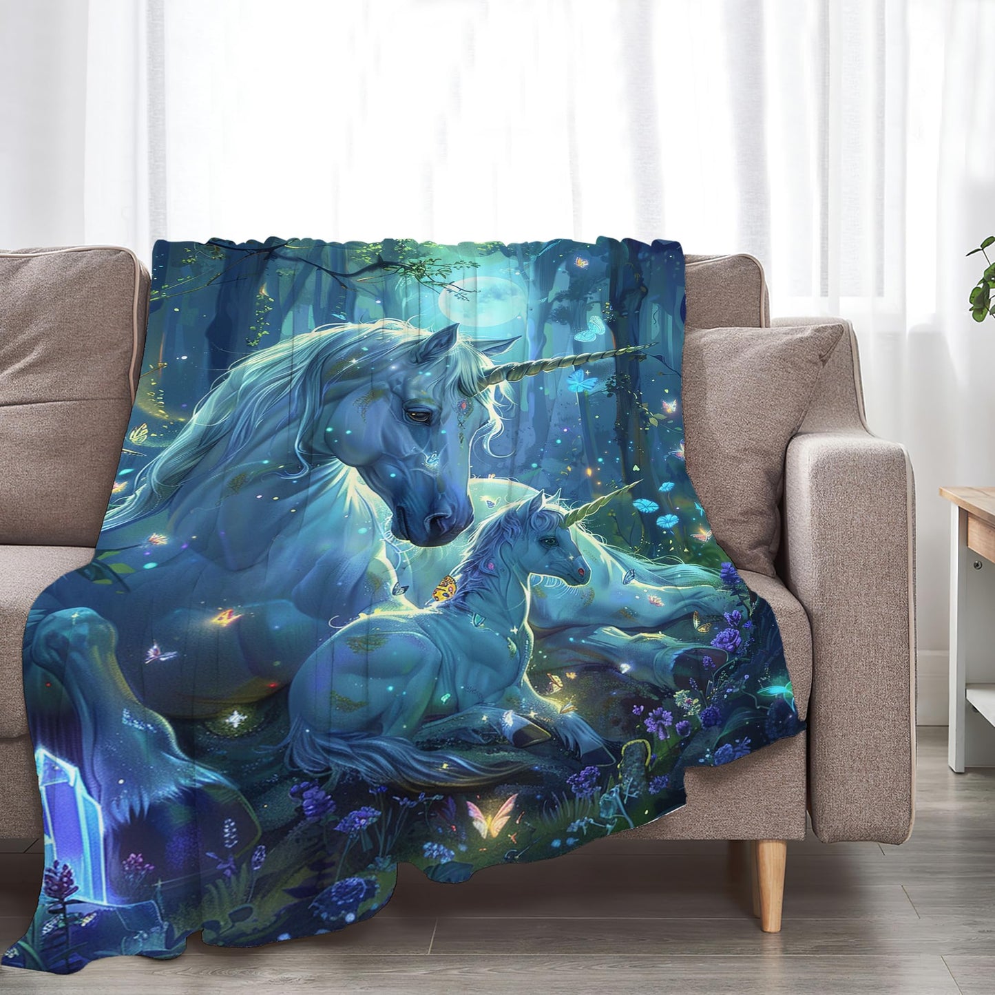 Unicorn Throw Blanket - Soft, Warm & Cozy Fleece for Couch, Sofa, Bed - 50"x40" White Horse Blanket for Girls, Women, Men, Boys