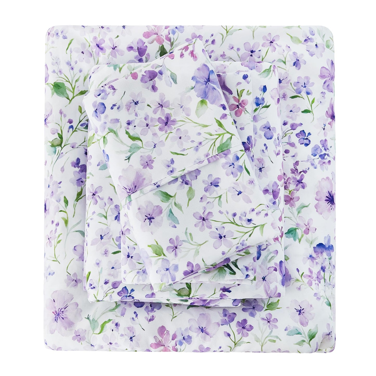 Viviland Floral Twin Sheet Set - 3 Piece Vintage Lavender Flower and Leaves Patterned Bed Sheets - Soft, Breathable Microfiber Sheets with Deep Pocket, Non-Slip Fitted Sheets & Pillowcases