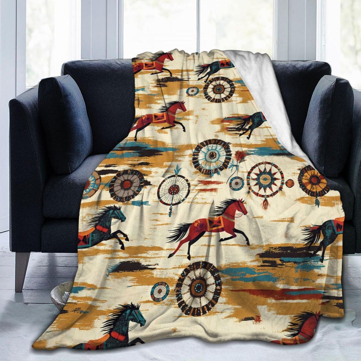 Dynova Horse Blanket Cozy Plush Western Cowboy Throw Blankets Fuzzy Flannel Fleece Cowgirl Native Gifts for Girls Boys Women Men 50"X40"