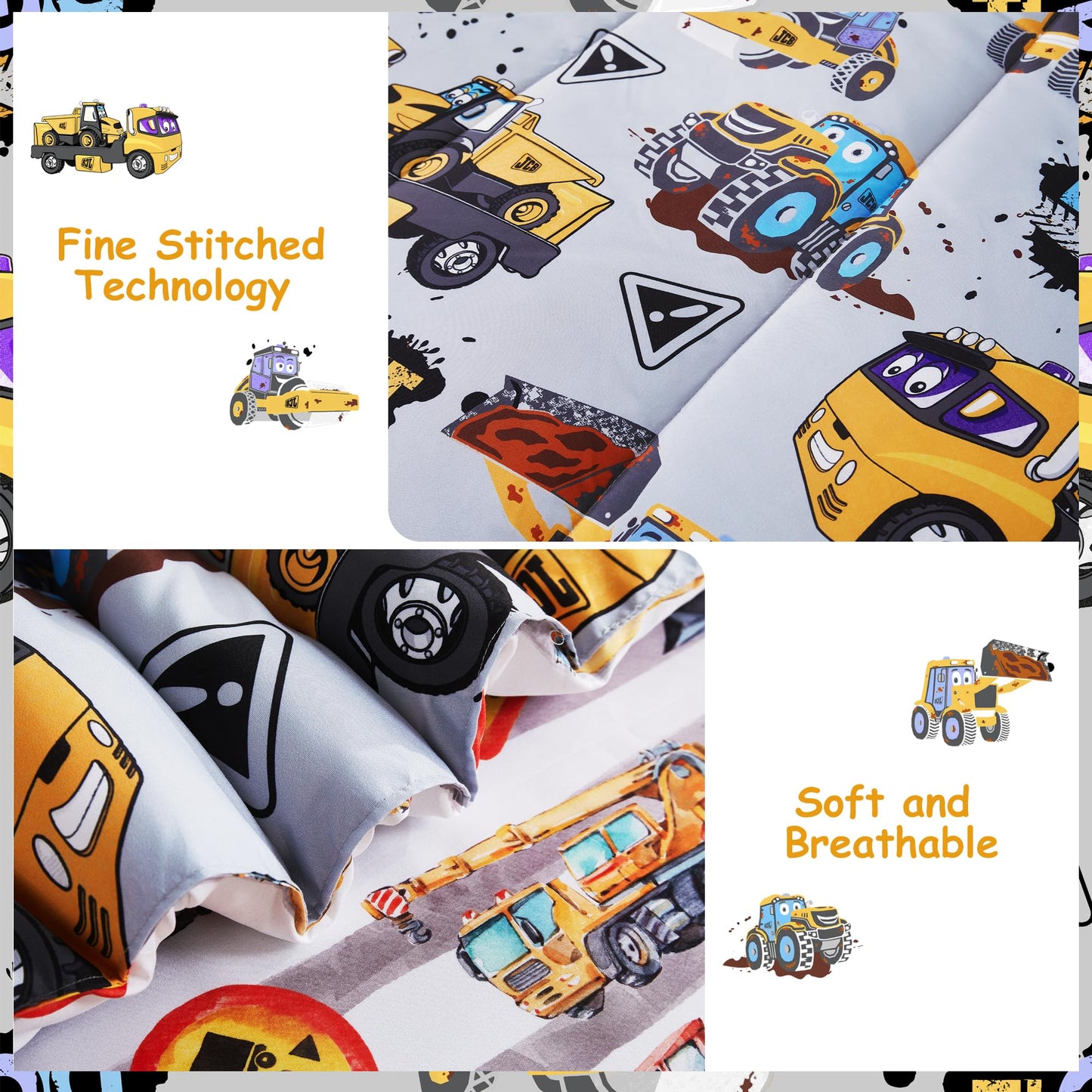Mooreeke Kids Twin Comforter Sets for Boys 6 Pieces Heavy Duty Vehicle Bedding Set for Teens Microfiber Engineering Truck Kids Bed in A Bag with Comforter, Sheet Set, Shams and Decorative Toy Pillow