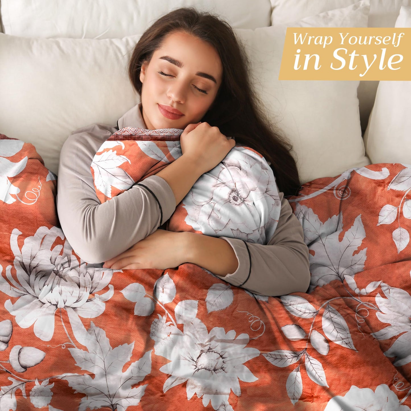 Maison d' Hermine Throw Blanket for Couch Lightweight Soft Warm Breathable Cotton Throw Blankets for Bed Girls Boys Women Men Gifts Room Spring Summer (Pretty Autumn - Langoustino, 60" X 80")