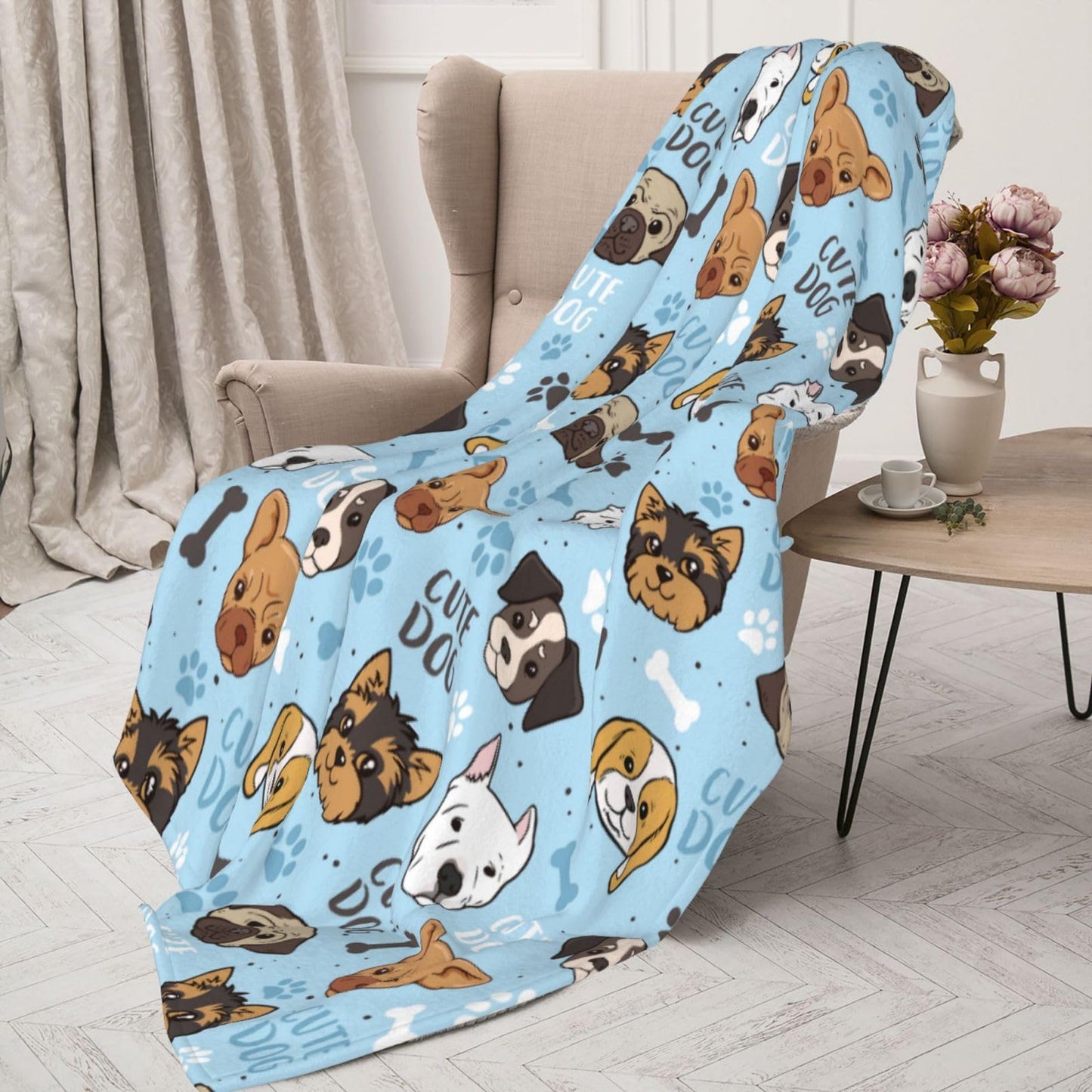 Cute Puppy Dog Dogs Fleece Blanket - Soft Cozy Plush Throw Blanket for Adults Kids Pet, Lightweight Warm Flannel Sherpa Blanket for Couch Bed Sofa, Gift for Dog Lovers 50"x40"