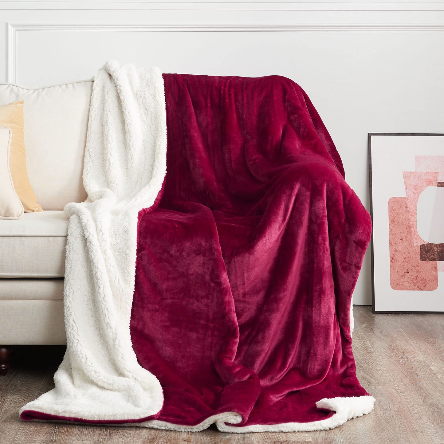 NICETOWN Sherpa Fleece Bed Winter Blanket Super Soft Lightweight Couch Throw Velvet Reversible Luxurious Blanket for Home, Couch, Sofa, Bed,60 inches x 80 inches, Burgundy Red