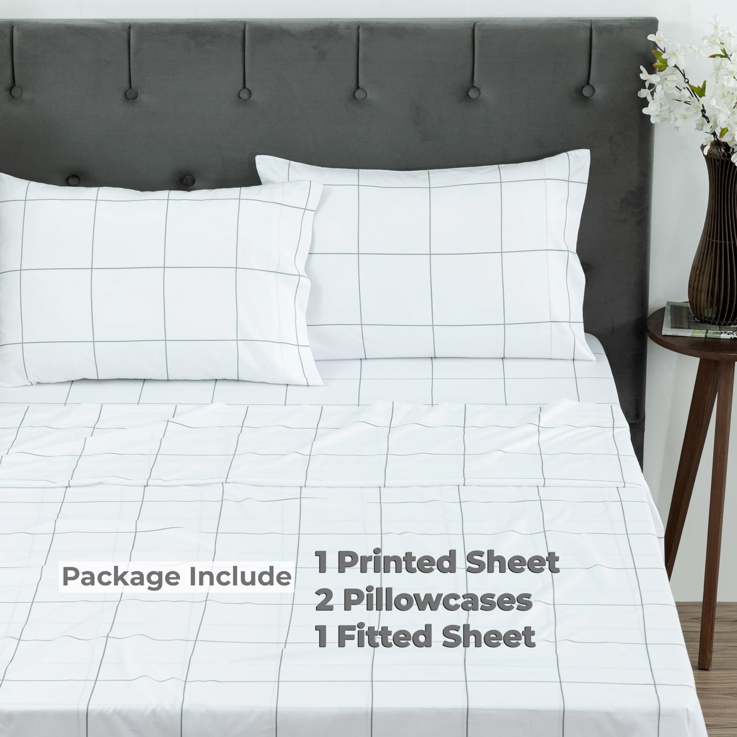 Dreamology Full Size Sheets,4 Pieces Microfiber Sheet Set, Printed Sheet Set with Solid Cuffed Detail,Full Bed Sheets Set, Includes 1 Flat Sheet,1 Deep Pocket Fitted Sheet and 2 Pillowcase (Geo)