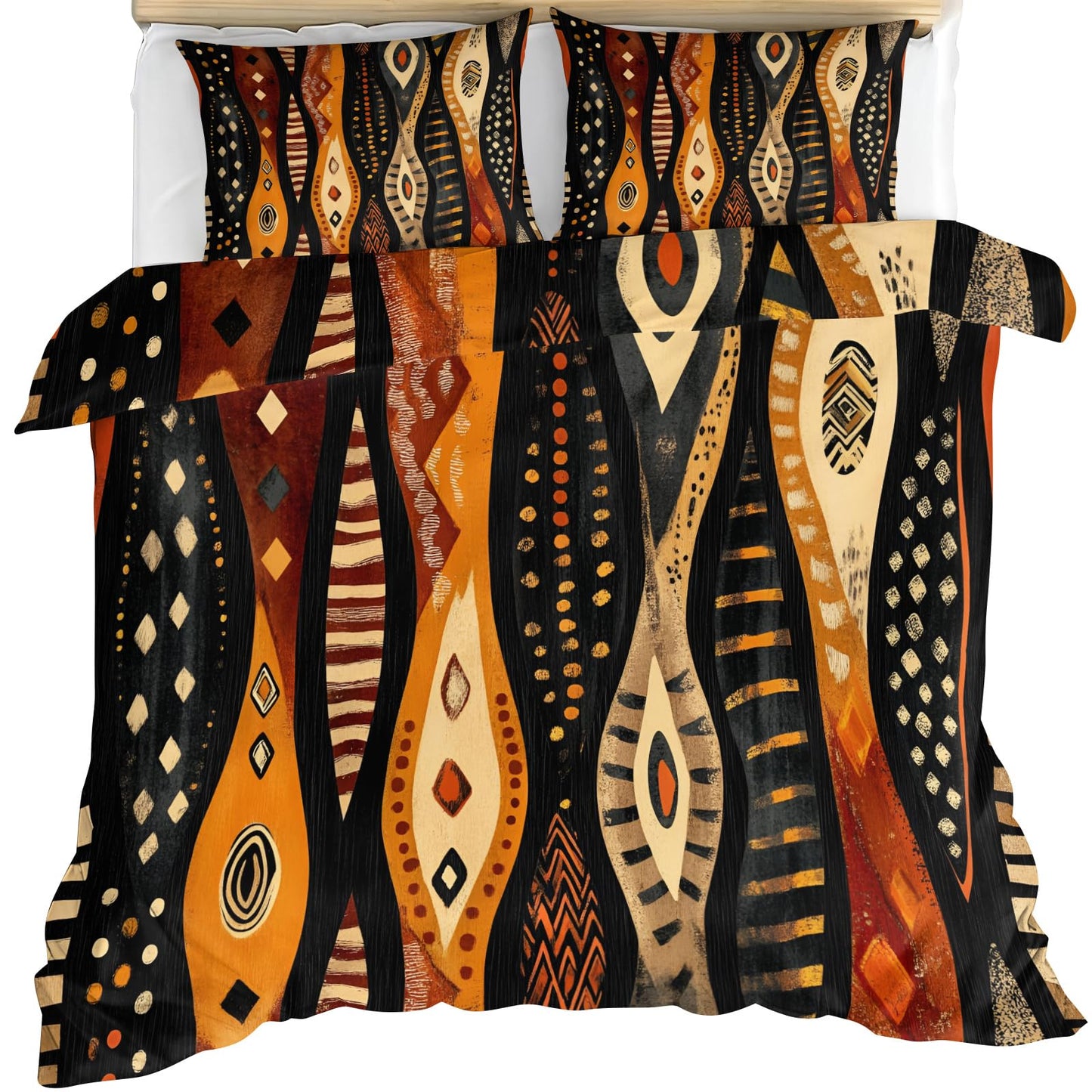 GKPLY Tribal Geometric Duvet Cover King, Ethnic Abstract Bedding Set with Zipper, Boho African Duvet Cover with 2 Pillowcases, Reversible 3 Pieces Earth Tone Bedding, Easy Care