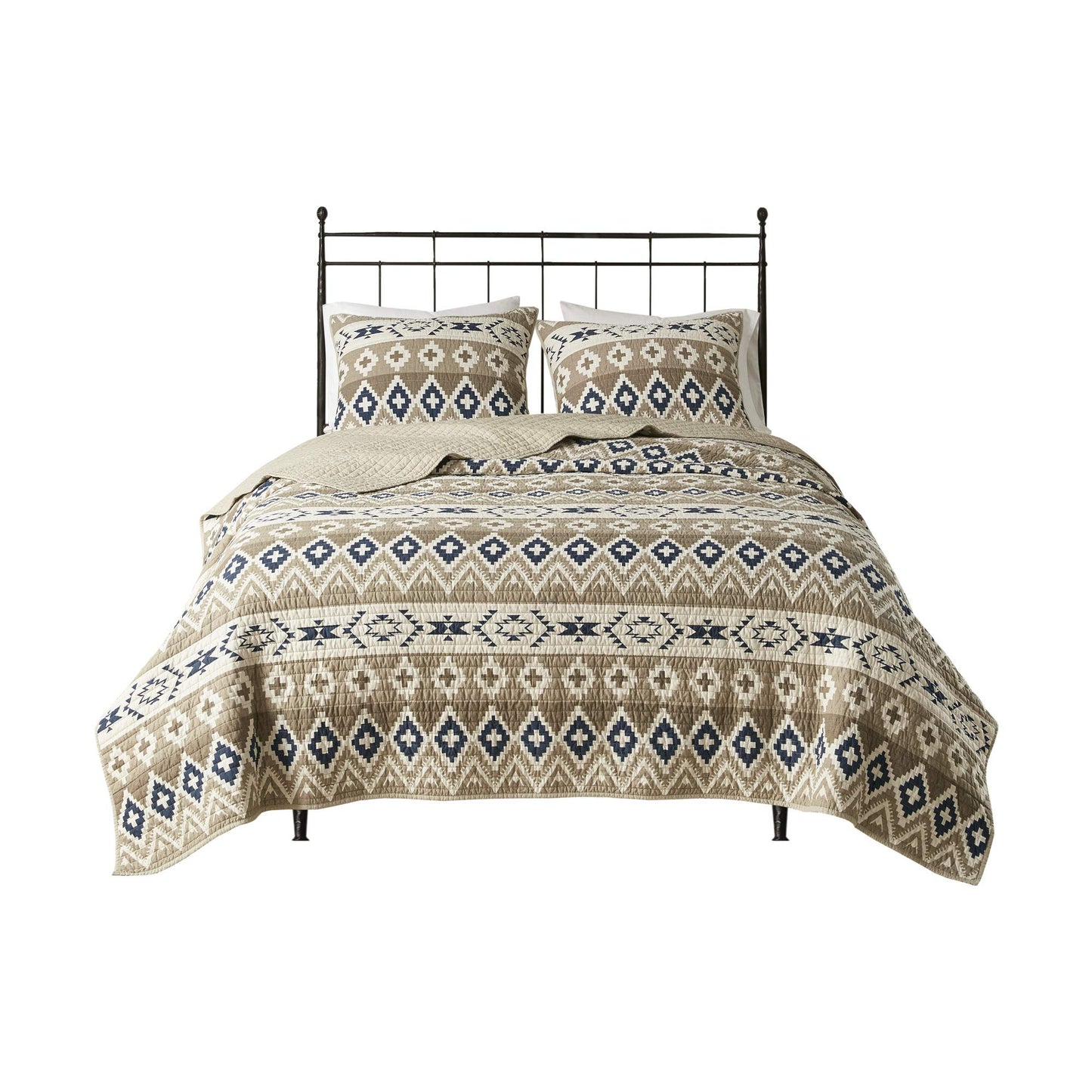 Woolrich Reversible Quilt Cabin Lifestyle Design - All Season, Breathable Coverlet Bedspread Bedding Set, Matching Shams, Oversized King/Cal King, Montana Tribal Tan 3 Piece