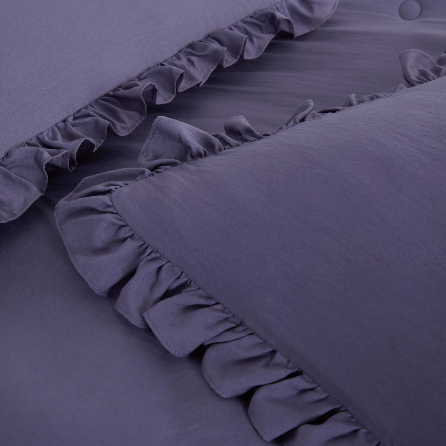 Chezmoi Collection Sinclair 3-Piece Ruffle Skirt Bedspread Set - Soft Lightweight Crinkle Texture Microfiber Bedding - French Country Chic Farmhouse - Queen, Dusty Purple
