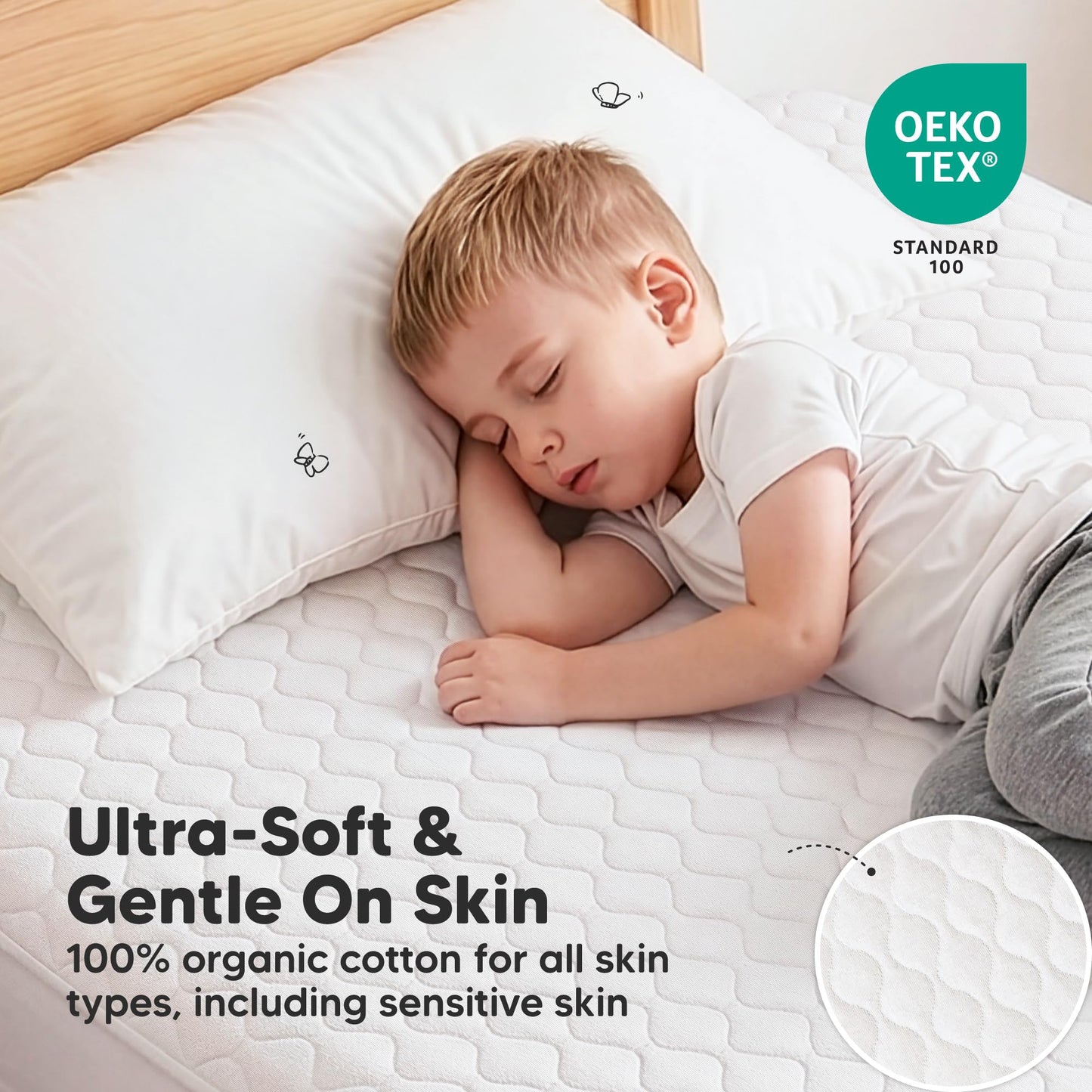 1-Pack Waterproof Twin XL Mattress Protector - Quiet Twin Size Toddler Mattress Protector Cover, 80"x39", Kids Toddler Bed Sheets, Soft Absorbent Quilted Cotton, Machine Washable (Soft White, Twin XL)