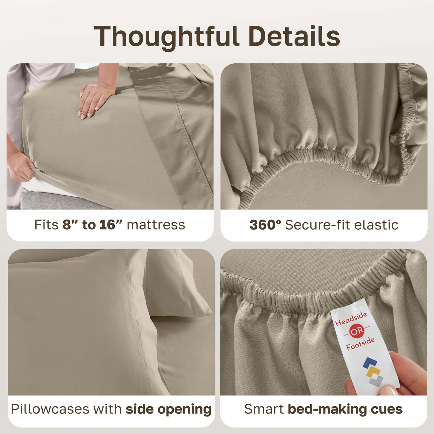 California Design Den Queen Size Sheet Set - 100% Cotton, Luxury 600 Thread Count Deep Pocket Queen Sheets, Durable Bedding with Sateen Weave (Cool Taupe)