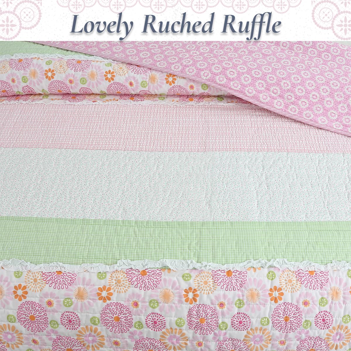 Cozy Line Home Fashions Pink Floral Quilt Set – 100% Cotton Reversible Bedding, Lightweight All-Season Bedspread Coverlet for Girls Kids Room, Queen Size