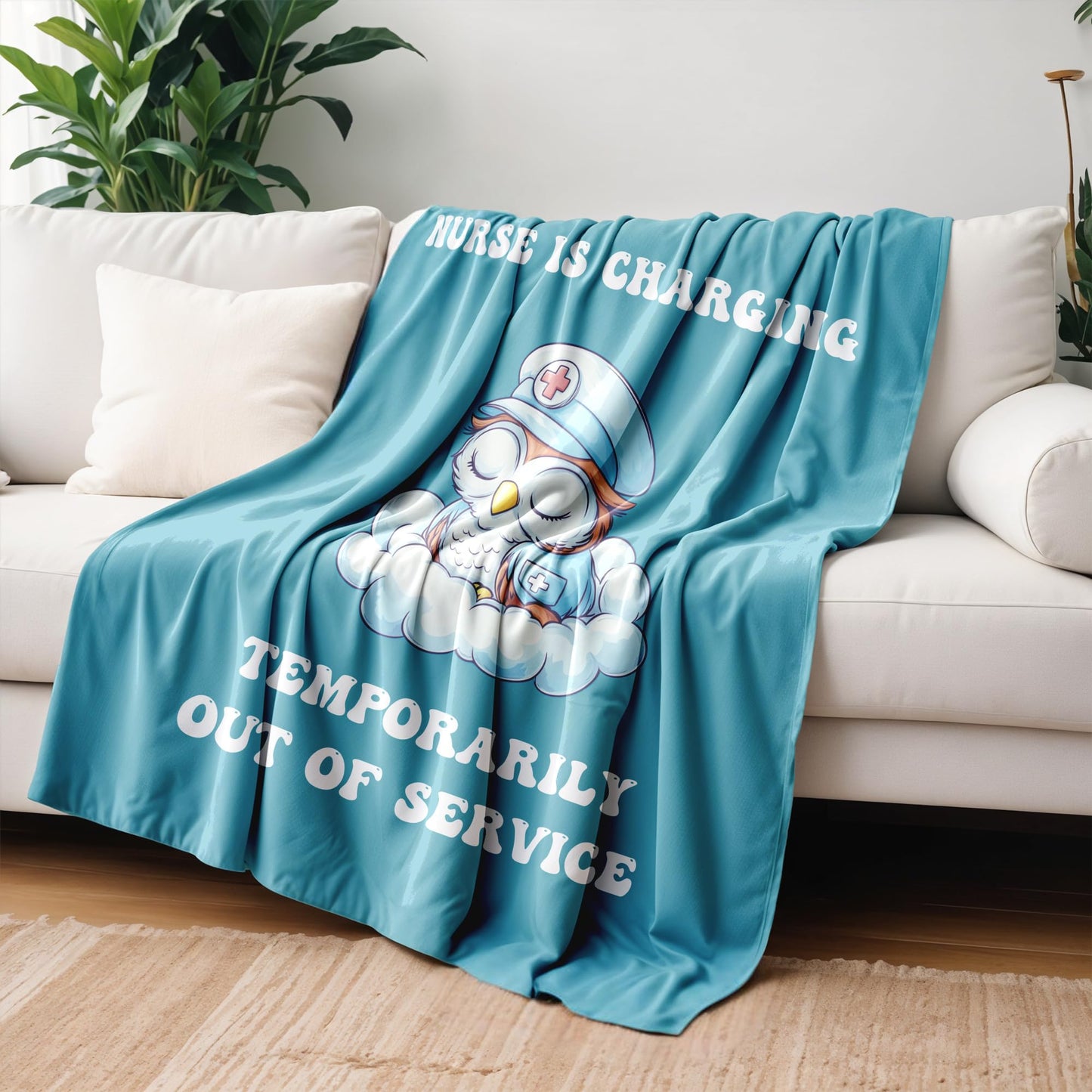 VRW Appreciation Nurses Gift, Funny Owl Nurse in Charging Throw Blanket, Nurse Week Appreciation Gifts for Women Teacher Student Graduation Birthday, 50x60 Inches