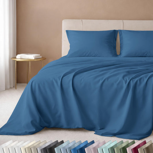 California Design Den Natural 100% Cotton Bed Sheets Full Size Set - Luxury 600 Thread Count Sateen, Fully Elasticized Deep Pockets, Crisp and Durable - Parisian Blue