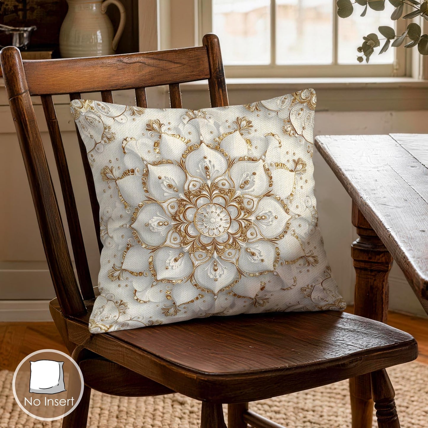 OBSEDE Golden Mandala Decorative Throw Pillow Covers 18x18 Inches Set of 4, Faux Linen Printed Cushion Covers for Couch Sofa Living Room Bedroom Home Decor