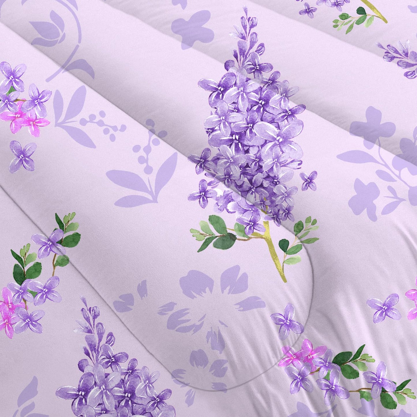 FUYEUN Floral Bedding Set Full : Purple Lilac Flower Comforter Set for Girls Women Kids Teens Bedroom Bed Bedspread Quilt,1 Comforter,2 Pillow Cases