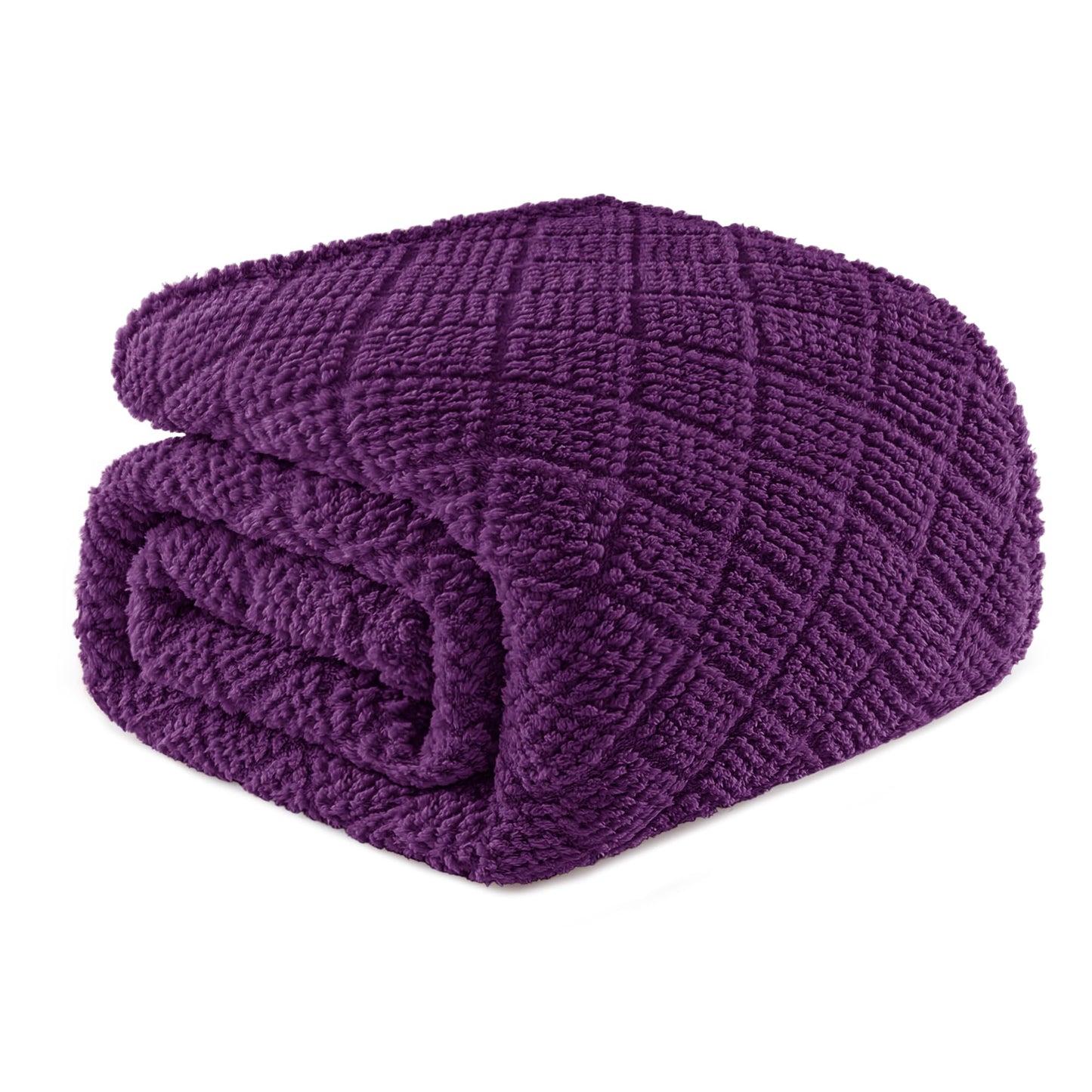 Whale Flotilla Fuzzy Fleece King Size Blanket for Bed, Soft Fluffy Jacquard Waffle Blankets for All Season, Lightweight and Cozy, 90x104 Inch, Purple