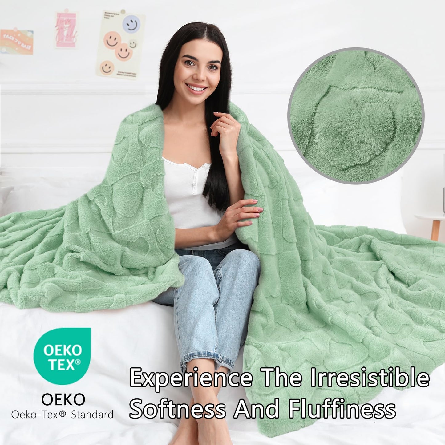 Bcareself Faux Fur Throw Blanket Ultra Soft Plush Fluffy Blanket for Couch, Bed, Sofa - Lightweight Yet Warm Winter Blanket for Women Men - Machine Washable Valentine Gifts 60x80 Inches Sage Green