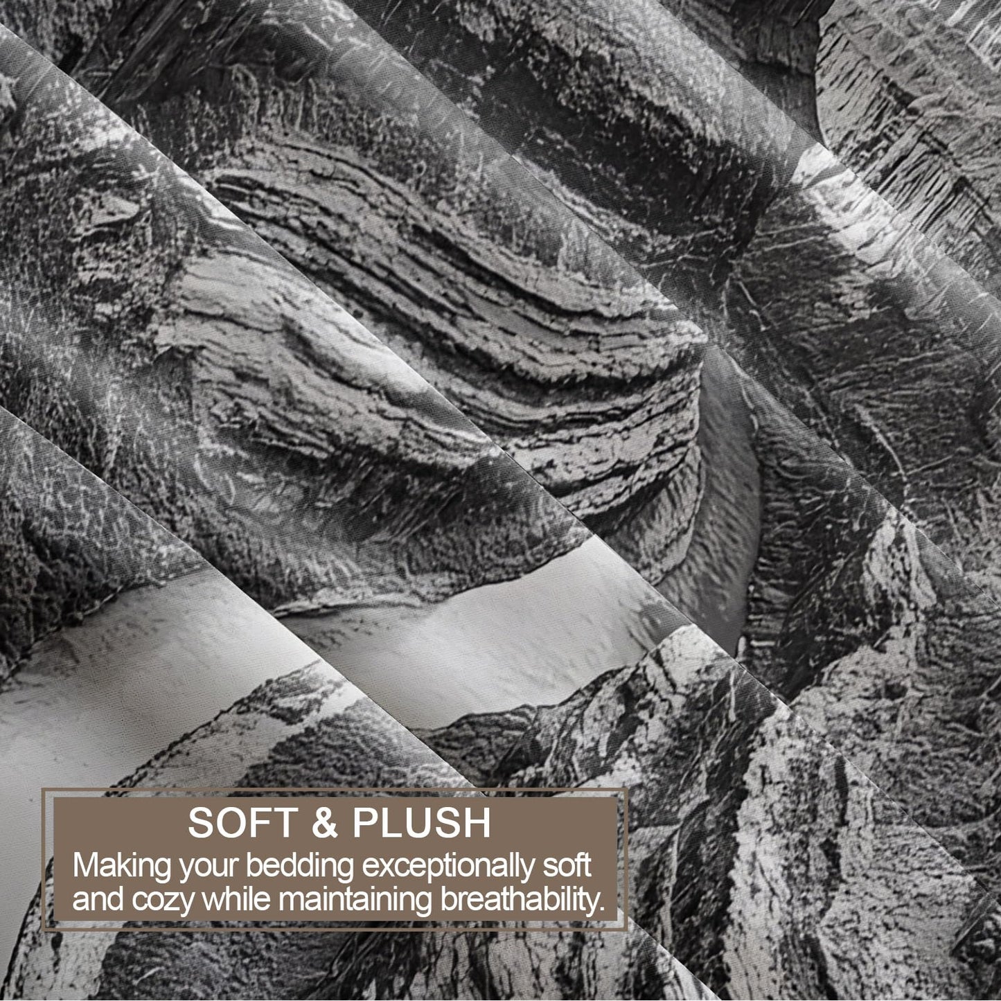 PAISUOQ Landscape Duvet Cover Full Size, Canyon Landscape Bedding, 3 Piece, Soft Microfiber Patterned Comforter Cover with Zipper Ties & 2 Pillowcase, Gray Bedroom Decor & Gifts