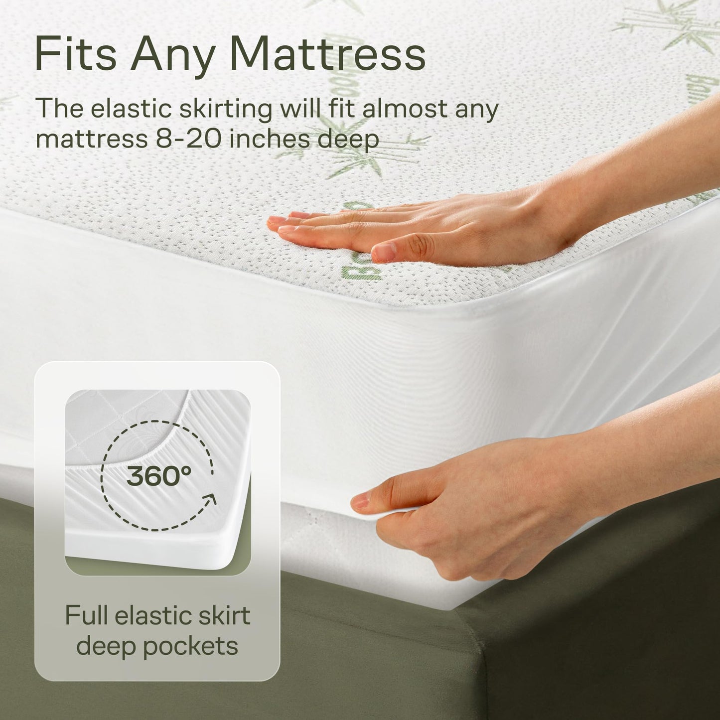 Side-Shield Waterproof Mattress Protector Full - 6-21" Deep Pocket with Leak-Proof Edge Protection - Noiseless & Cooling Soft-Touch Viscose Made from Bamboo - Machine Washable (Green)