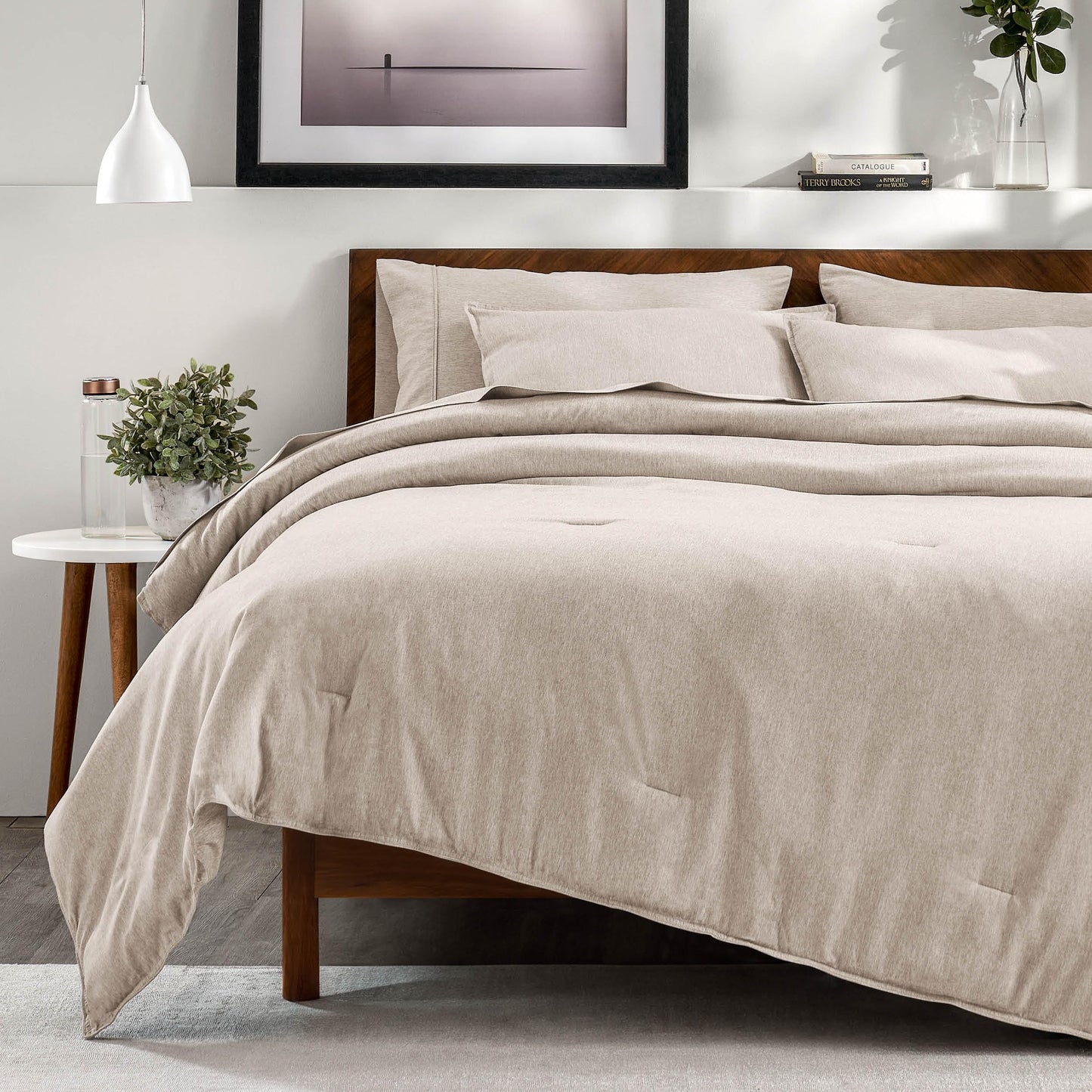 Bare Home Bed-in-A-Bag 7 Piece Comforter & Sheet Set - King - Goose Down Alternative - Ultra-Soft 1800 Premium Bedding Set - Cationic (King, Heathered Pebble)