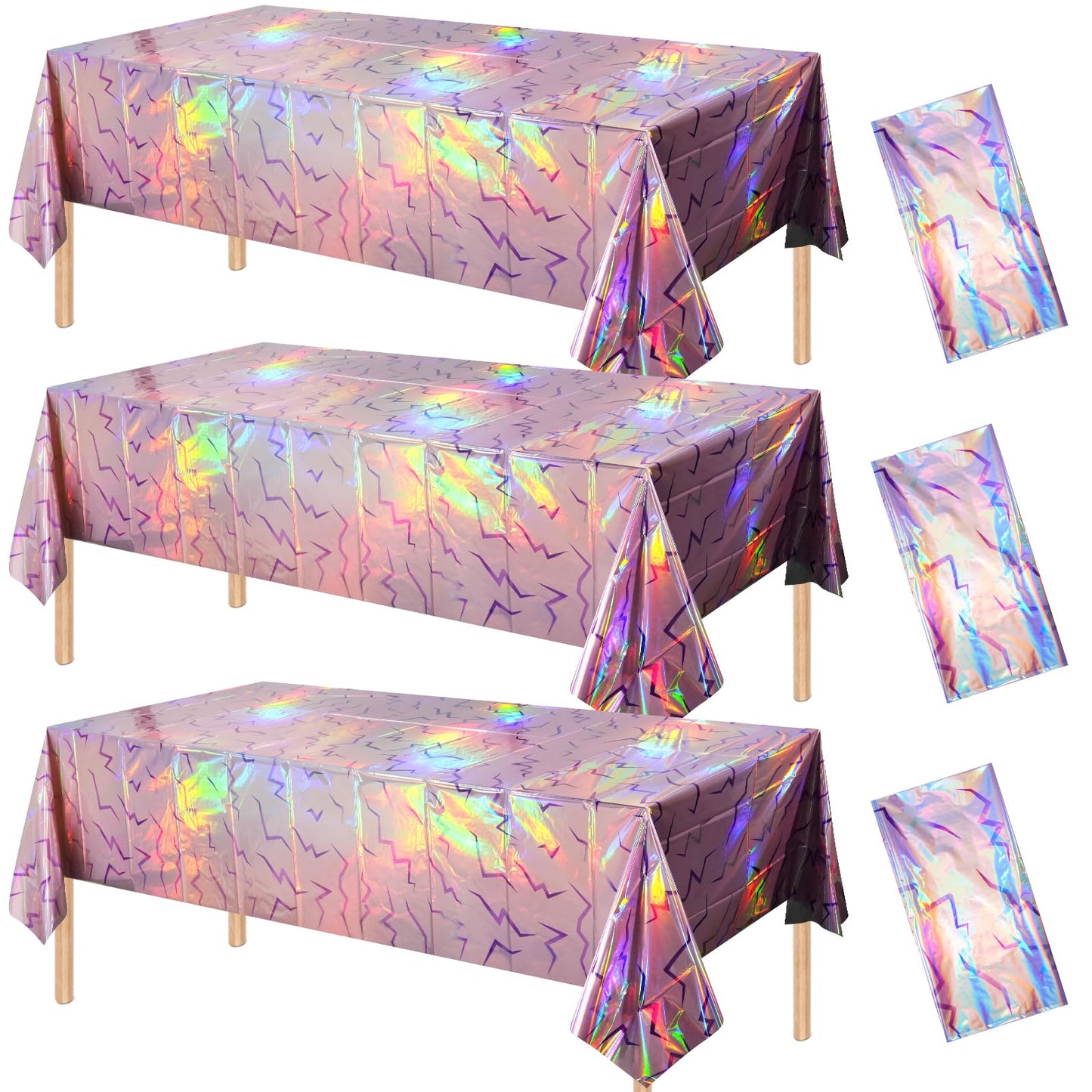 Hallswl 3 Pcs Iridescent Pink and Purple Lightning Tablecloths, Disposable Kpop Table Cloth, Plastic Rectangle Table Covers for Birthday, Bachelorette, Iridescent Party Decorations, 54 x 108 Inch