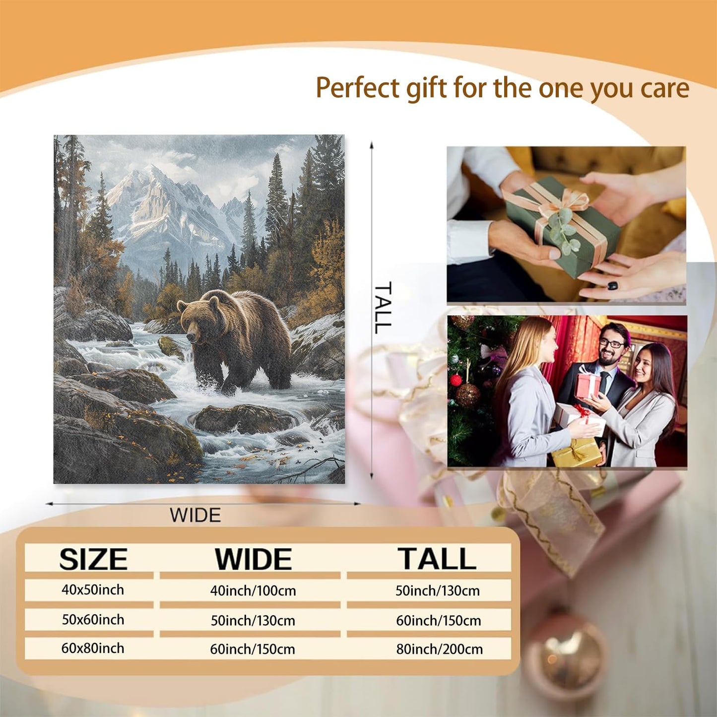 Grizzly Bear Theme Blanket Gifts for Women Girls, Soft Warm Lightweight Flannel Throw Blankets for Living Room Home Sofa Travel Decor 50" x 60"