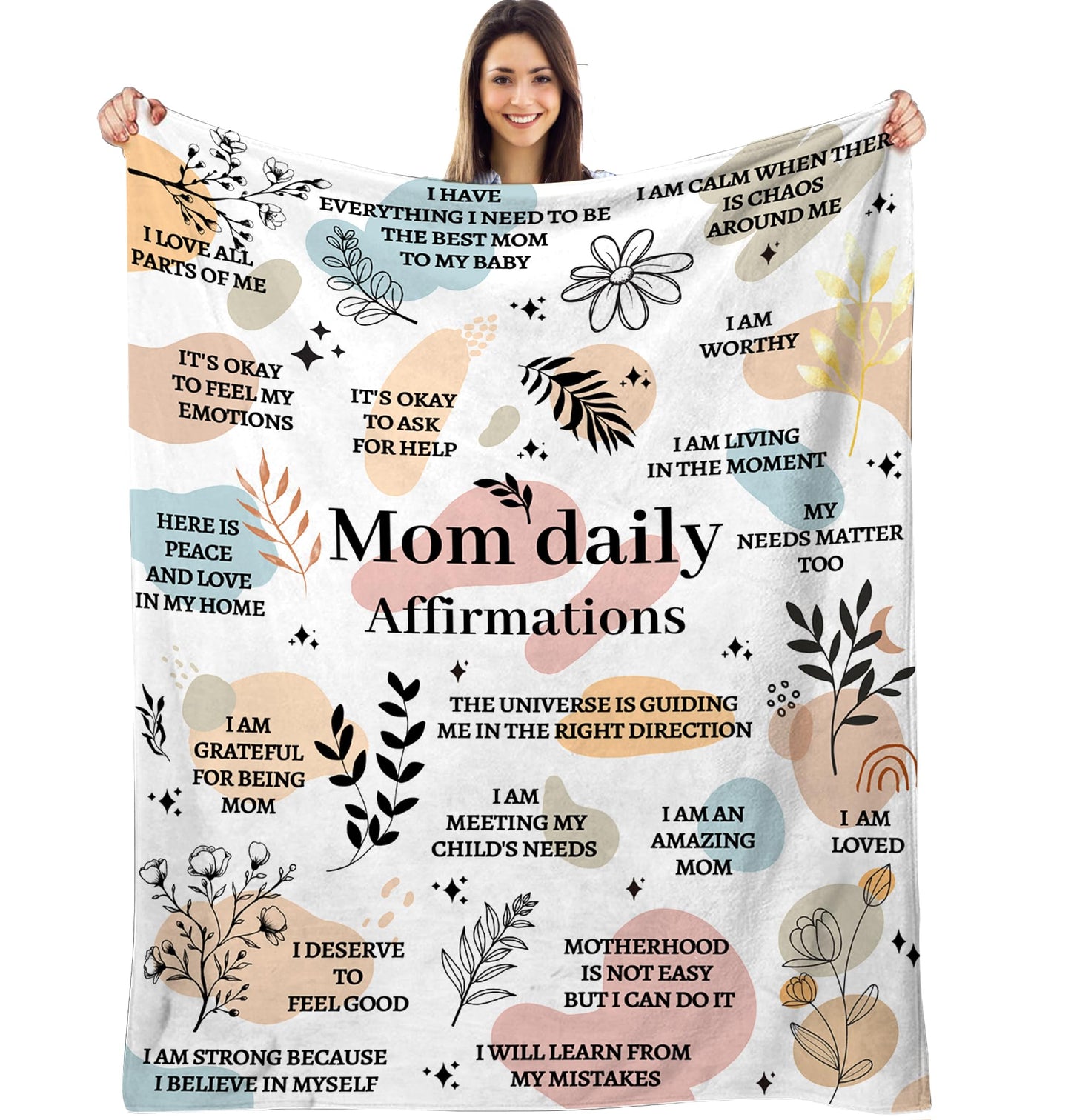 YOYICU New Mom Gifts for Women, Gifts for Mother After Birth, New Mother Blanket, Mom Daily Affirmations Blanket 50" x 60"