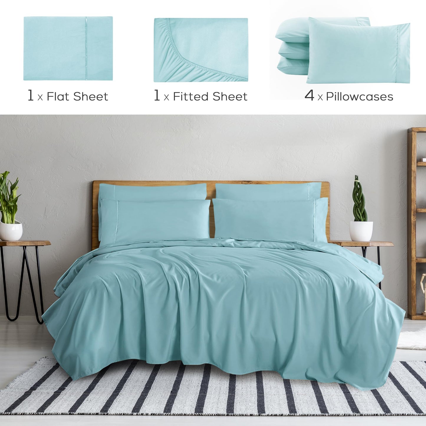 Mueller UltraTemp 6 PC Queen Sheet Set - Ultra-Soft Luxury Series, Cooling & Breathable Hotel Luxury Bed Sheets, Deep Pocket Wrinkle-Free Oeko-TEX, Aqua