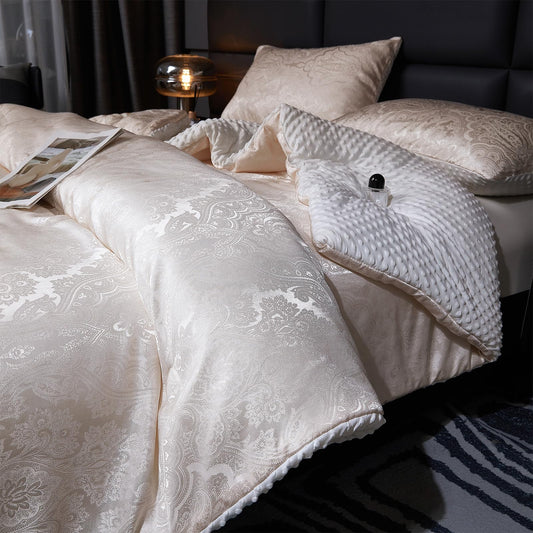 tohrisa Jacquard Comforter Set - Luxury Warm Paisley Floral Pattern King Size Bedding with 2 Pillowcases All-Season Soft & Lightweight 3D Bubble Design Bed Set (104x90 Inches Rose Gold)