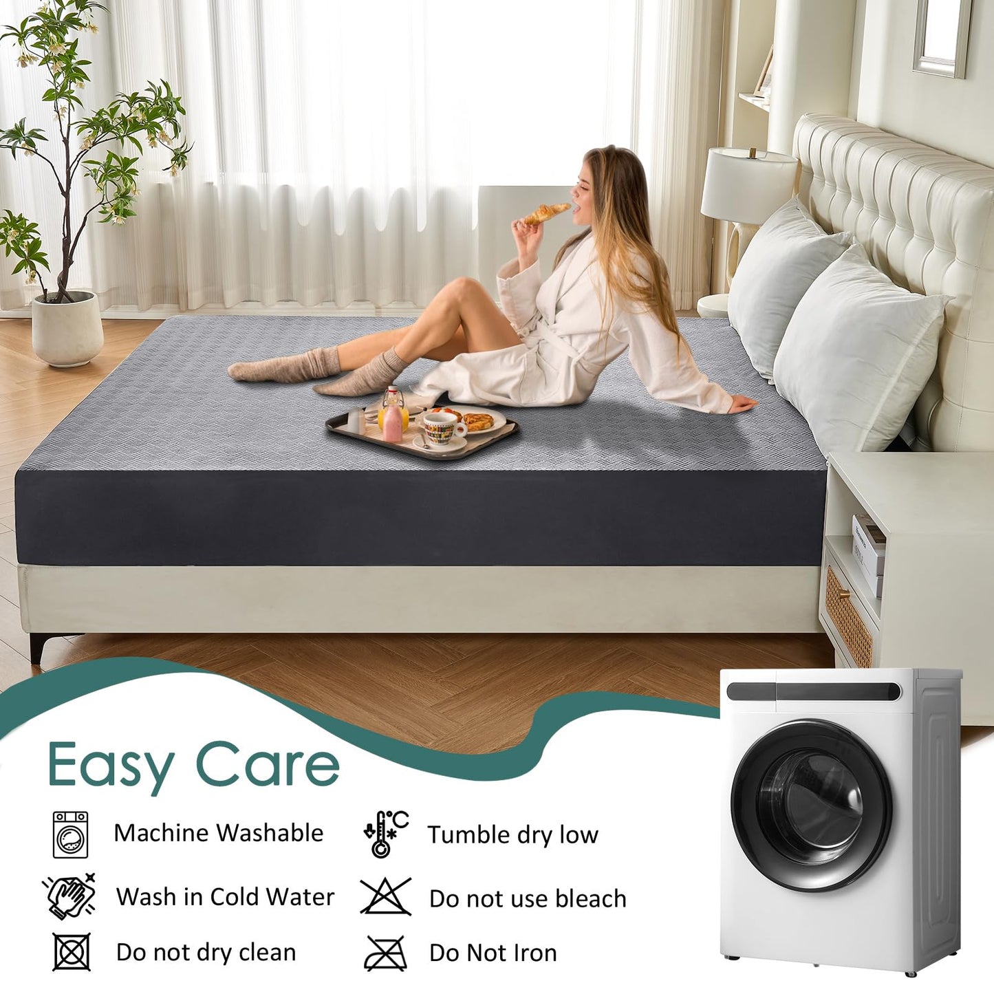 Inooro Queen Size Waterproof Mattress Protector, Breathable Bed Cover with 6 to 18 Inch Deep Pocket, Cooling Quiet Fitted Sheet, Noiseless Machine Washable for Home Bedroom Hotel, Gray (60x80 Inches)