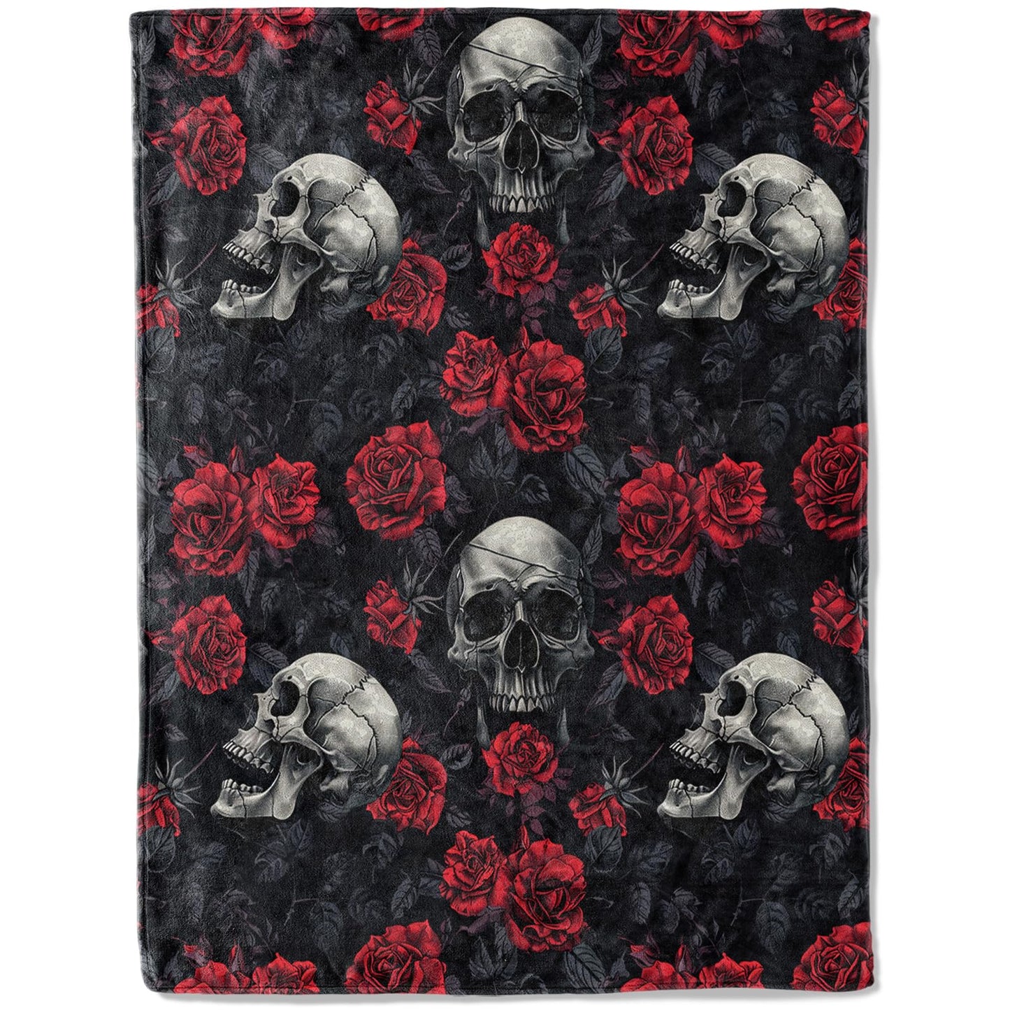 ainori Gothic Skull Rose Throw Blanket 50x60 in, Romantic Elegant Pattern Blankets for Couch Bedroom Halloween Indoor Decor, Lightweight Soft Cozy Bedding Birthday Gift for Kids Boys Adults
