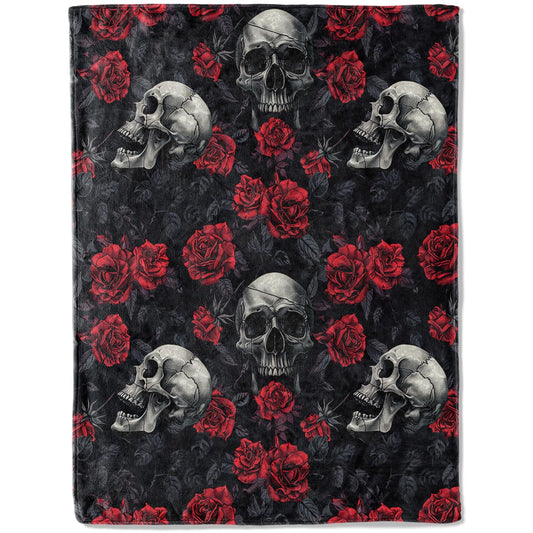 ainori Gothic Skull Rose Throw Blanket 50x60 in, Romantic Elegant Pattern Blankets for Couch Bedroom Halloween Indoor Decor, Lightweight Soft Cozy Bedding Birthday Gift for Kids Boys Adults