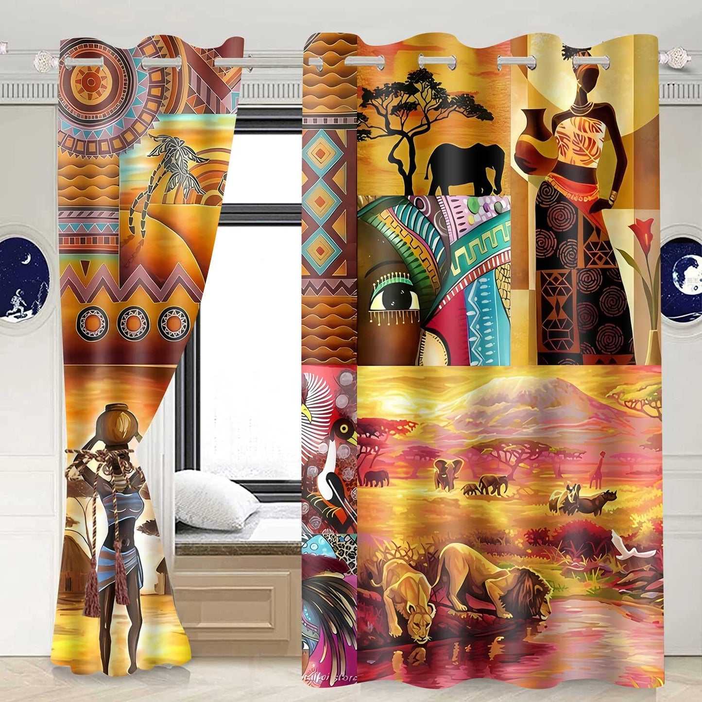 African Woman Labor Ethnic Style Curtains 52x84inch