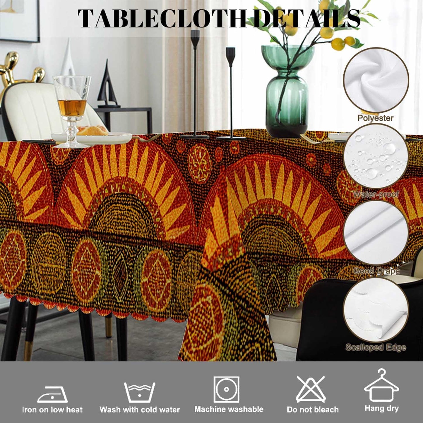 Swono Tribal Pattern Table Cover Ethnic Geometric African Stripes Red 50x72 Inch Table Cloth for Rectangle Tables Buffet Parties Coffee BBQ and Dinning Tablecloth