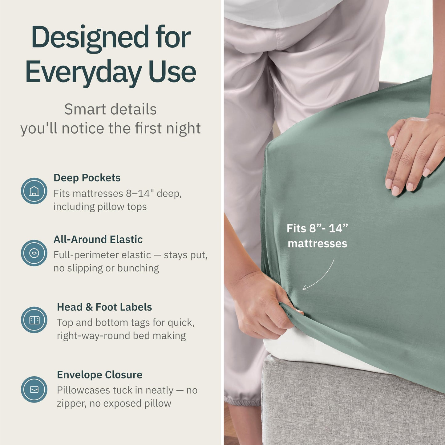 Super Soft Queen 100% Cotton Sheet Set - 4 Pcs - Durable Sheets, Deep Pockets, Easy Fit, Lightweight & Breathable, Suitable For Hot Sleepers & All Seasons, Minimal Wrinkles - Sage Green