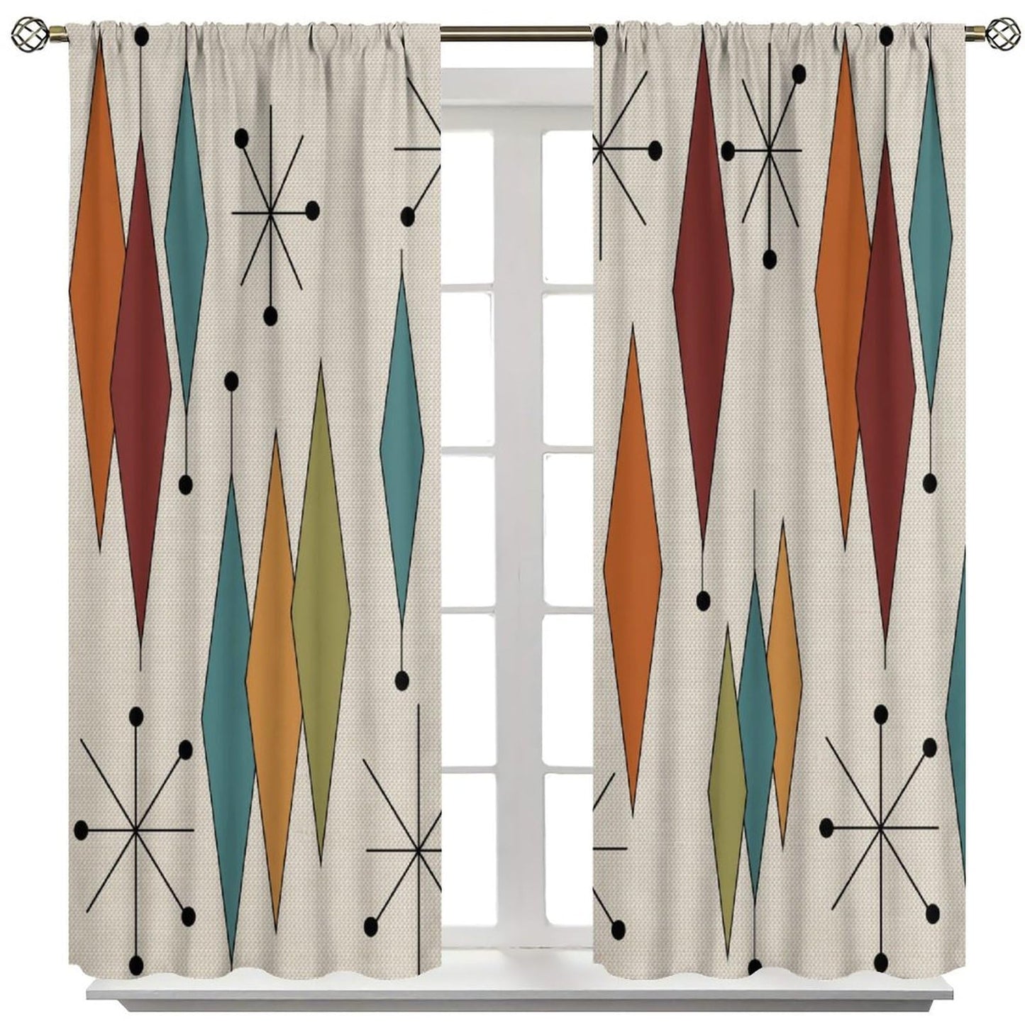 ShiTingYu Abstract Geometric Modern Curtains Mid Century Art Colorful Orange Blue Green Window Treatments for Kitchen Bedroom Living Room Drapes 42x45 Inch