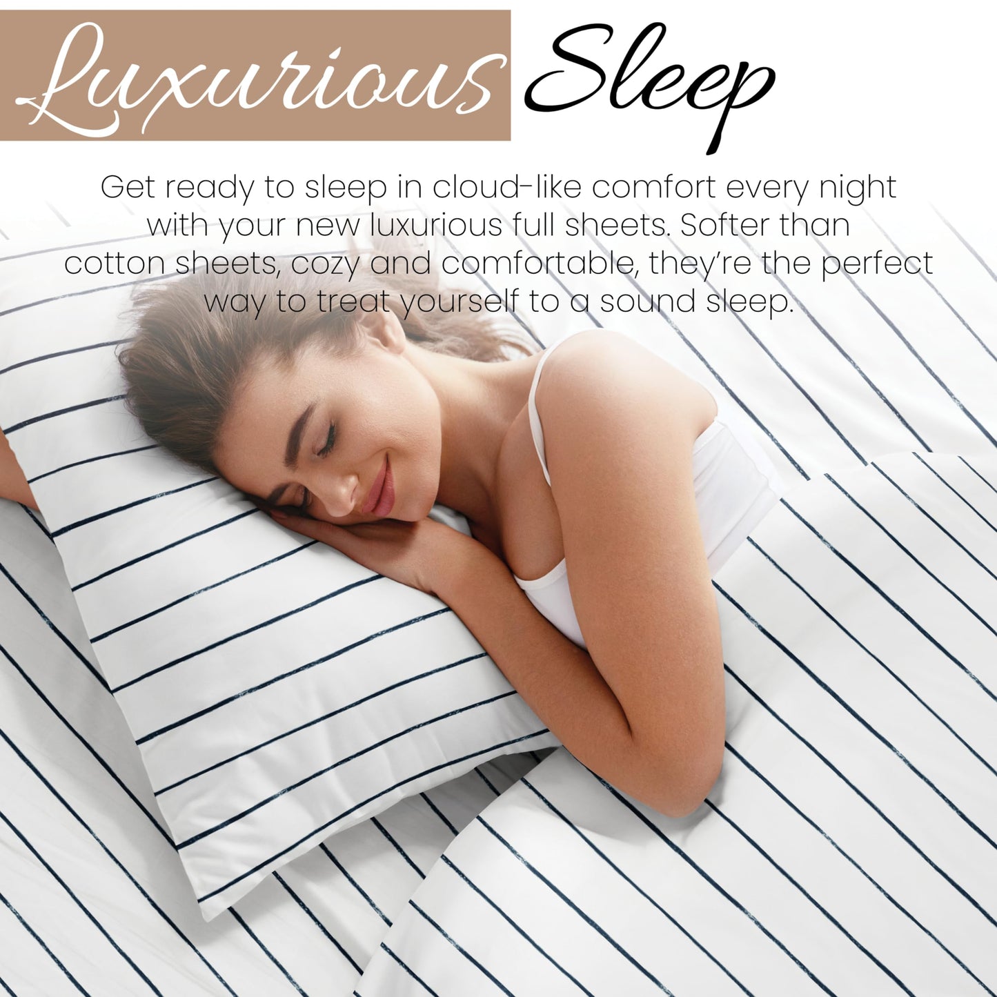 Linen Market 4 Piece Full Bedding Sheet Set (Navy Blue Stripes) - Sleep Better Than Ever with These Ultra-Soft & Cooling Bed Sheets for Your Full Size Bed - Deep Pocket Fits 16" Mattress