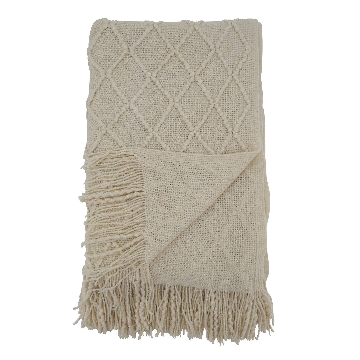 SARO LIFESTYLE Knitted Throw Blanket, Ivory, 50"x60" (TH401.I5060)