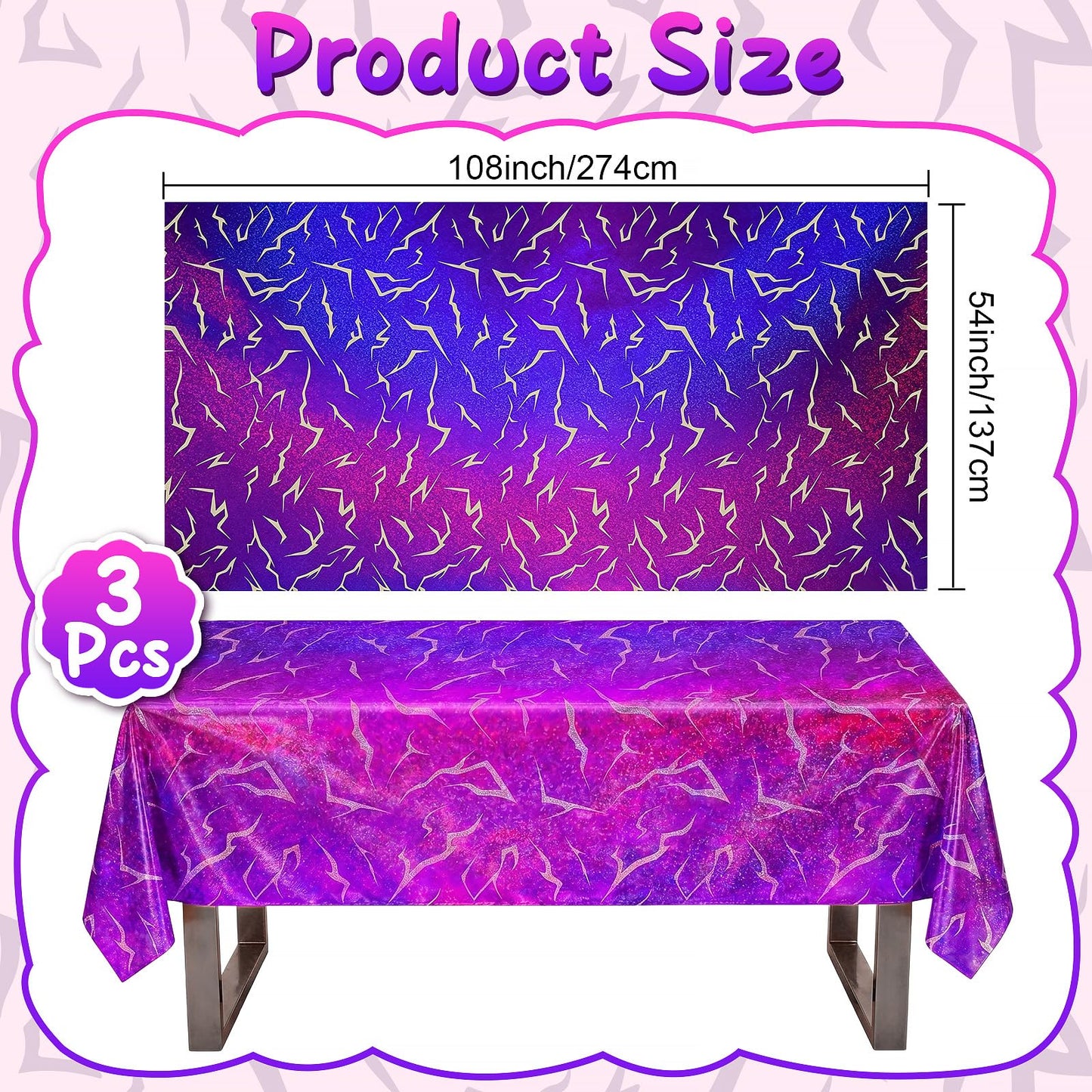 Fufuddz 3 Pack Rumi Birthday Decor Kpop Pink Tablecloth and Purple Plastic Tablecloth, 54"x108" PE Waterproof Tablecloth, Plastic Table Cloth Disposable, Ideal for 10th Birthday Decorations for Girls