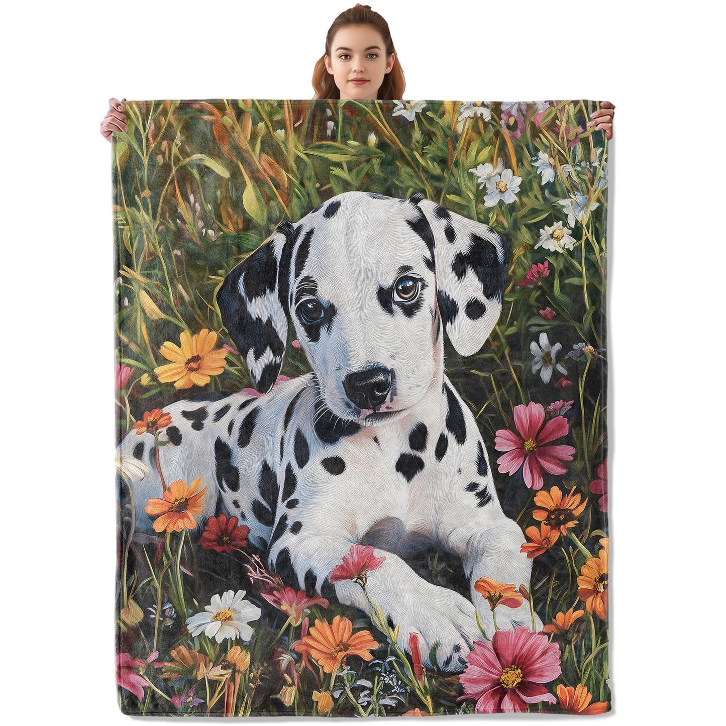 Kibue Cute Dalmatian Dog Blanket - Lightweight, Soft & Cozy Flannel Plush Throw Blanket for Travel, Sofa, Bedroom, Office - Warm Decor for Adults Kids Women 60"×50"